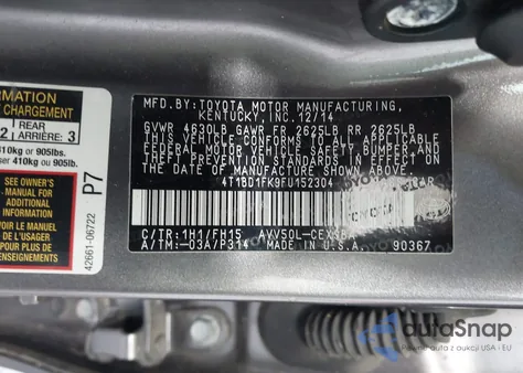 2015 Toyota Camry Hybrid Se from USA, damaged, VIN 4T1BD1FK9FU152304